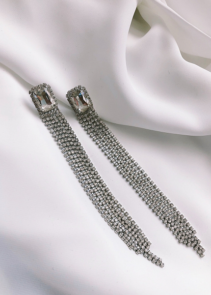 Прокат платья Серебряные серьги подвески с камнем длинные для фотосессии и мероприятия в Новосибирске