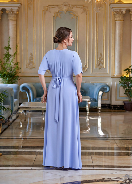 Прокат платья Голубое макси с поясом и широкими рукавами для фотосессии и мероприятия в Новосибирске