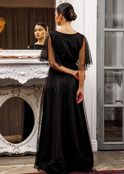 Прокат платья Черное блестящее макси с крылышками для фотосессии и мероприятия в Новосибирске