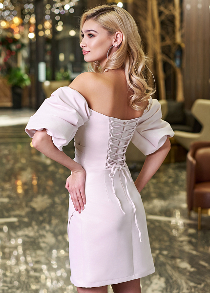 Прокат платья Розовое мини с буфами для фотосессии и мероприятия в Новосибирске