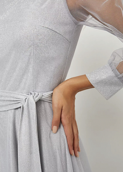 Прокат платья Серебряное блестящее макси с манжетами для фотосессии и мероприятия в Новосибирске